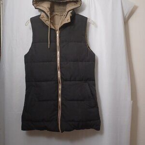 SNOBBISH COLLECTION REVERSIBLE WINTER PUFFER VEST REMOVABLE HOOD BLACK/BEIGE